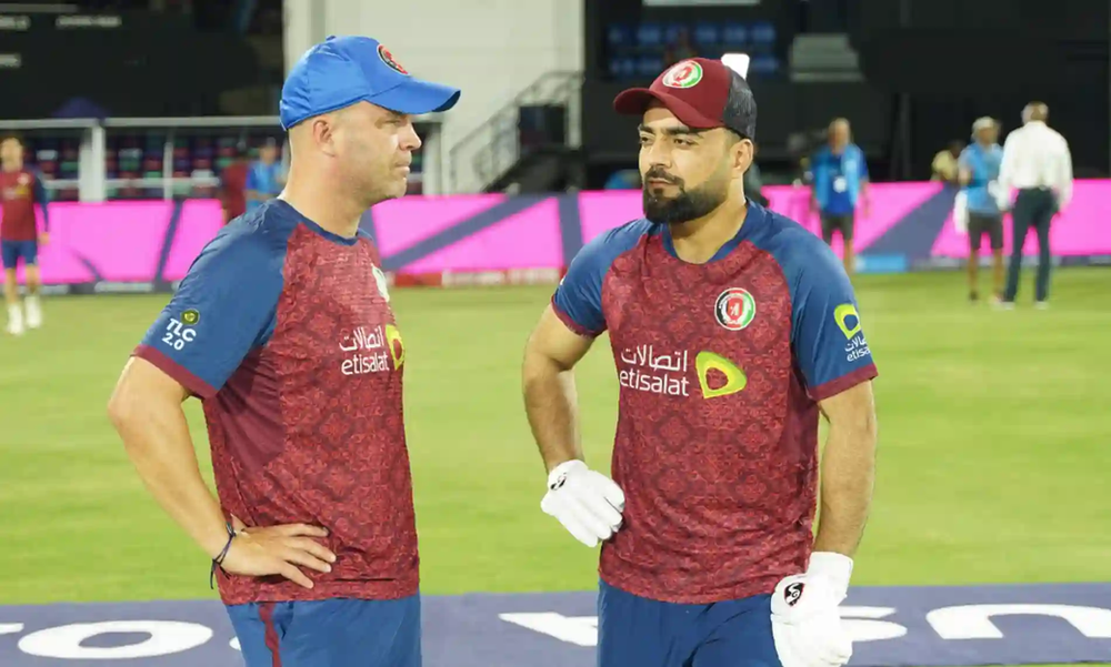 T20 World Cup 2024: Rashid Khan, Jonathan Trott during a conversation | Walking Wicket (Source_ ©ACBOfficials_X)