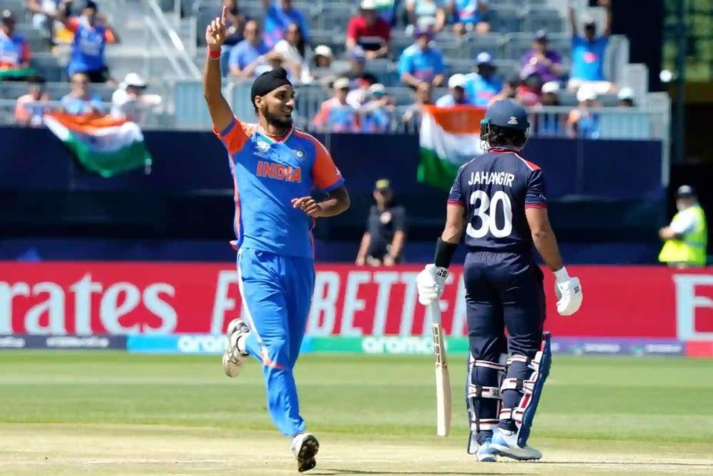 Arshdeep Singh took 4-9 against USA (Photo: ©T20WorldCup/X) T20 World Cup 2024, IND vs USA_ Arshdeep Singh took 4-9 against USA _ Walking Wicket (Photo_ ©T20WorldCup_X)