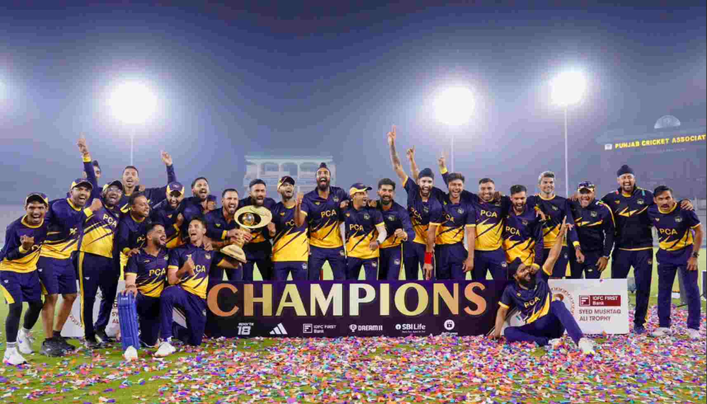 Punjab clinch their maiden Syed Mushtaq Ali Trophy title (Photo: ©pcacricket/Twitter) SMAT 2023-24: Punjab lift their maiden Syed Mushtaq Ali Trophy | Walking Wicket (Photo_ ©pcacricket/Twitter)