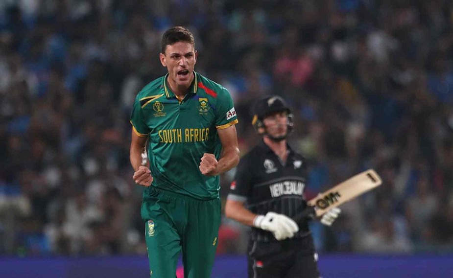 CWC 2023, South Africa vs New Zealand_ Marco Jansen took 3-31 against New Zealand _ Walking Wicket (Images_ ©ProteasMenCSA_Twitter)