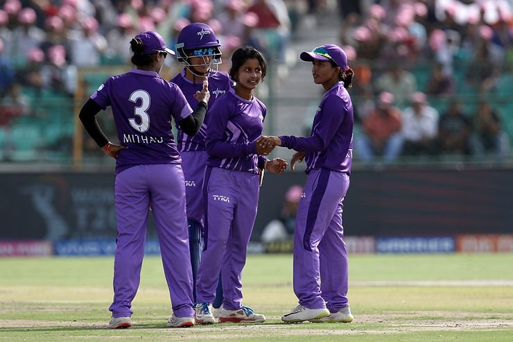 Sushree Pradhan got her first Women's T20 Challenge wicket in Stafanie Taylor. Mithali Raj, Ekta Bist and Sushma Verma in the frame.
