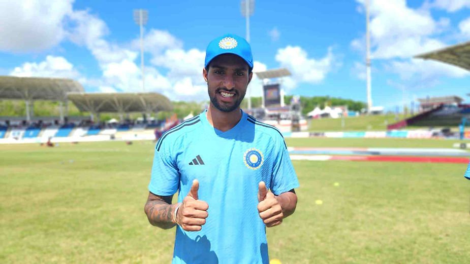 Tilak Varma has scored 139 runs at an average of 69.50 from 3 T20I against WI | Walking wicket (Images_ ©BCCI_Twitter)