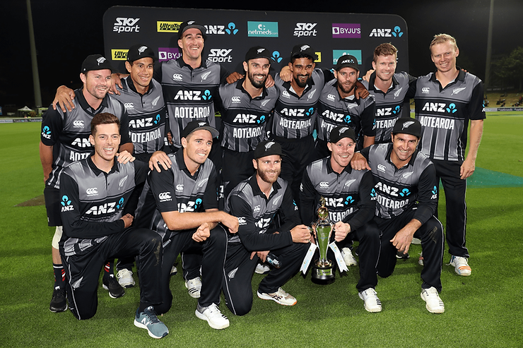 New Zealand posing after winning the series by 2-1