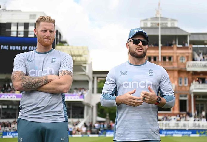 WTC 2021-23, Eng vs Ind 5th Test: Ben Stokes, Brendon McCullum having a chat during practice session(©Getty Images)