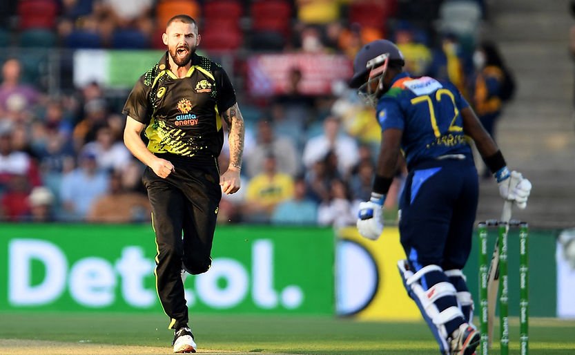 Aus vs SL, 3rd T20I - Australia win by 6 wickets and take an unassailable 3-0 lead in the five-match T20I series against Sri Lanka. Kane Richardson gets player of the match(©Image ICC/Getty/CA)