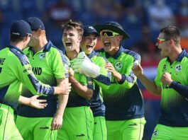 Curtis Campher takes four wickets in four balls for Ireland: (©ICC/Getty Images)