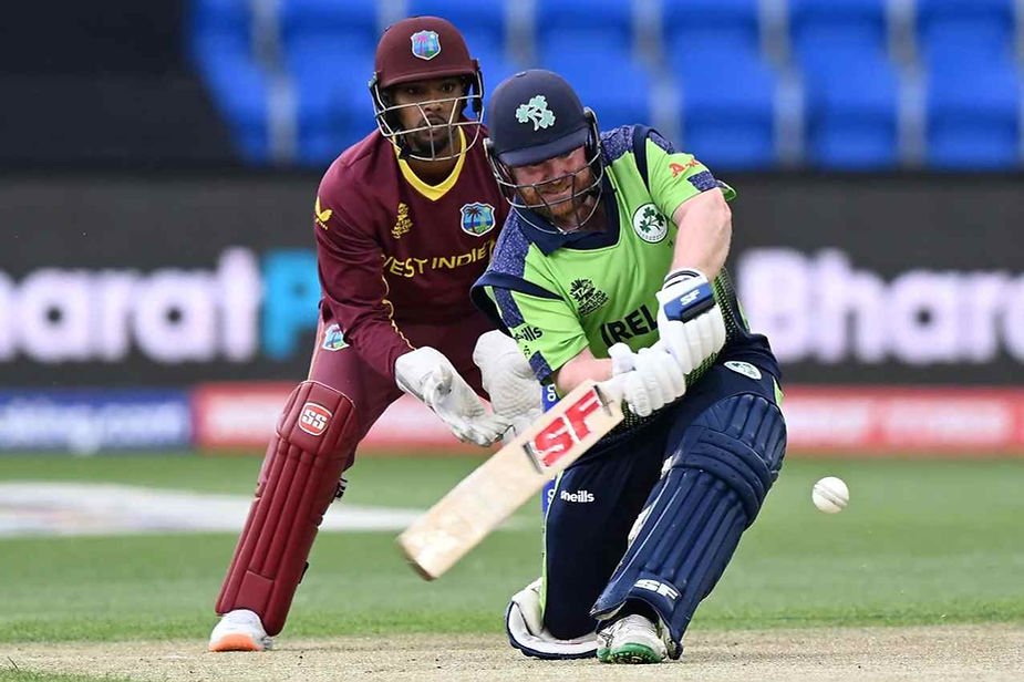 ICC Men's T20 World Cup 2022, Round 1, Group B, West Indies v Ireland_ Paul Stirling scored 66 off 48 balls against West Indies; Ireland beat West Indies Walking Wicket (Photo_ ©ICC via Getty)