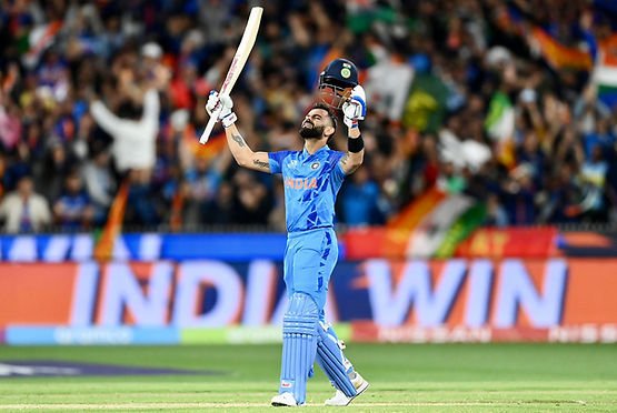 ICC Men's T20 World Cup 2022, India vs Pakistan_ Virat Kohli looking at the sky after taking India home against Pakistan at MCG in T20 World Cup 2022; Virat Kohli vs Pakistan _ Walking Wicket (Photo_ ©ICC_Getty Images)