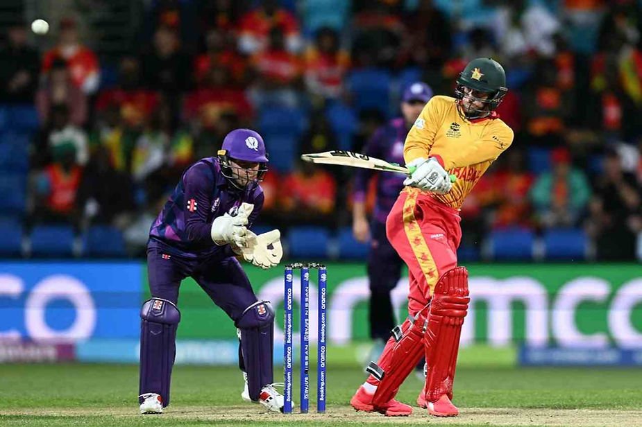 ICC Men's T20 World Cup 2022, Round 1, Group B, Scotland v Zimbabwe_  Craig Ervin'e s 58 off 54 guides Zimbabwe to victory over Scotland; Zimbabwe qualify for Super 12 _ Walking Wicket (Photo_ ©ICC/Getty)