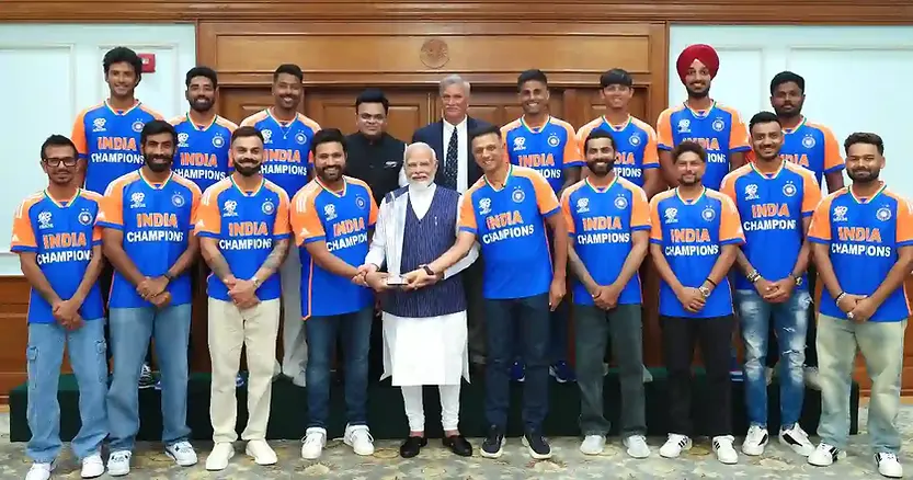 Team India meet Prime Minister Narendra Modi after winning T20 World Cup 2024 _ Walking Wicket (Photo_ ©BCCI_X)